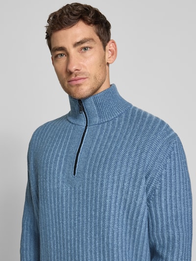 BOSS Orange Bluza z kołnierzem o kroju regular fit z mieszanki wełny model ‘KWINTER’ Szaroniebieski 3