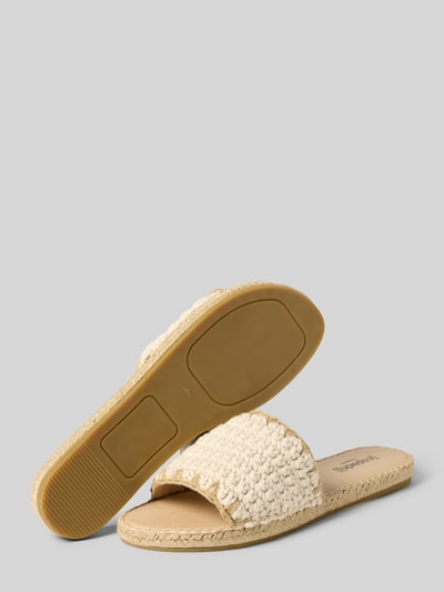 Produktfoto, Sandalette mit flacher Gummisohle Modell 'PLAGE CROCHET' von Espadrij, Damen, Abgerundete-Spitze, Schlupfform, Absatzhöhe 2 cm, beige, gehäkelte Struktur, Größe 40.