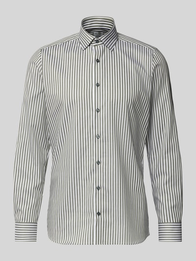 Produktfoto, Slim Fit Businesshemd aus Baumwoll-Mix mit Haifischkragen von OLYMP Level Five, gestreiftes Design, durchgängige Knopfleiste, Langärmelig, Sportmanschetten, elastischer Baumwoll-Mix, Rückenlänge 80 cm, Schulterbreite 43 cm, Ärmellänge 67 cm