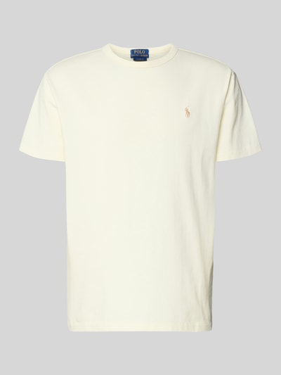 Produktfoto, Regular Fit T-Shirt aus reiner Baumwolle von Polo Ralph Lauren in Unifarbe Creme, kurzarm, Rundhals, Logo-Detail, glatte Webware.