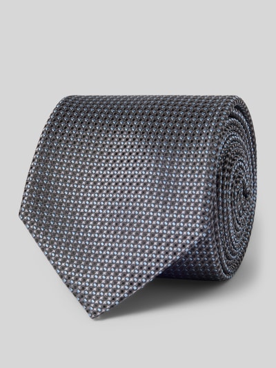 Produktfoto, Krawatte aus reiner Seide von Prince Bowtie, klassische Passform, Strukturmuster in Grau und Blau, Breite 7 cm, Teilungsnähte