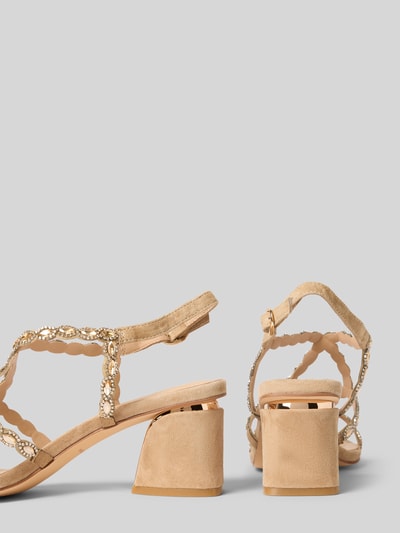 Produktfoto, Sandalette mit Ziersteinbesatz von ALMA EN PENA in Beige mit Blockabsatz, Dornschließe, Absatzhöhe 7 cm, strukturierte Oberfläche