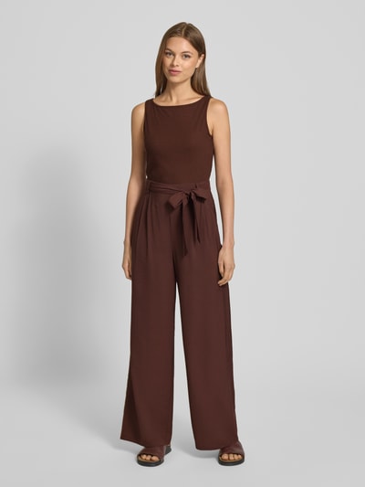 Zero Relaxed fit jumpsuit met viscose en een tailleband Middenbruin - 4