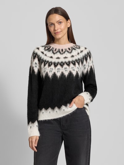 Oui Sweter z dzianiny z prążkowanymi wykończeniami Średnioszary 4