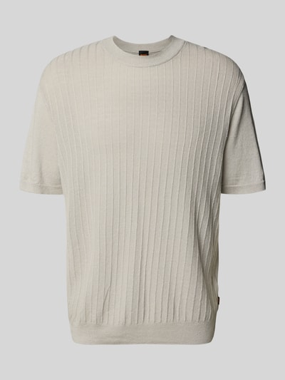 Produktfoto, Regular Fit T-Shirt aus Leinen-Baumwoll-Mix Modell 'KAJORDINO' von BOSS Orange, Optik: Unifarben, Struktur, Label-Applikation, Rundhals, Kurzarm, Ärmelabschluss und Rumpfabschluss: Gerippt
