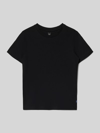 Produktfoto, T-shirt met ronde hals van Jack & Jones voor kinderen in zwart, puur katoen, regular fit, labeldetail, ruglengte maat 128 51 cm.