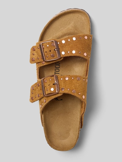 Productfoto, Dames Slippers van Birkenstock, echt leer, afgeronde pasvorm, Model 'Arizona', met studs, open hiel, profielzool, hakhoogte maat 40: 4 cm