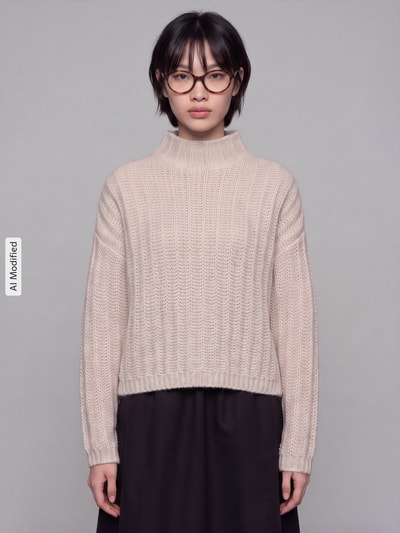 HUGO Boxy Fit Strickpullover aus Baumwoll-Mix mit Woll-Alpaka-Anteil Modell 'Safineyny' Offwhite 4
