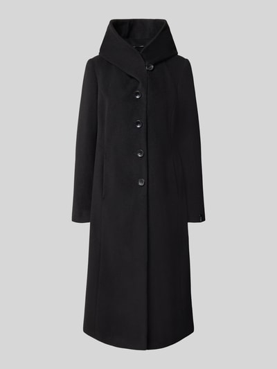 Produktfoto, Mantel mit Schalkragen und Eingrifftaschen Modell 'Nella' von Milo Coats, czarny, krój regular fit, zapięcie na guziki, długość tyłu w rozmiarze 36: 120 cm, szerokość ramion w rozmiarze 36: 40 cm, szerokość w rozmiarze 36: 50 cm, długość rękawa w rozmiarze 36: 65 cm, gładka tekstura