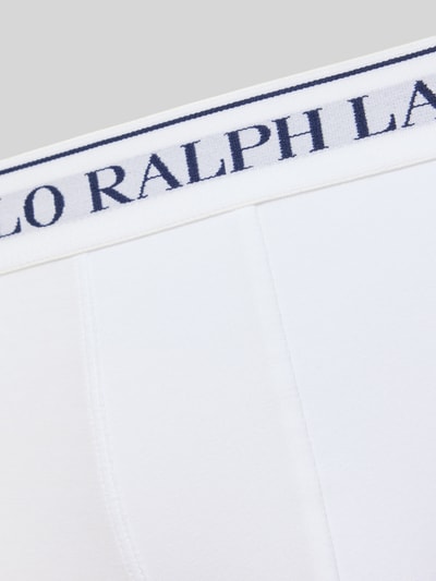 Produktfoto, weiße Oberfläche mit feiner Textur, kontrastierender Bund mit Polo Ralph Lauren Schriftzug, Trunks aus Baumwoll-Mix im 3er-Pack von Polo Ralph Lauren Underwear