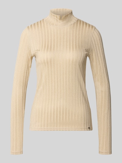 Produktfoto, Longsleeve mit Rollkragen von Marc Cain in Beige, Ripp-Struktur, Glitzer-Garn, Stretch, gerader Schnitt, Viskose-Mix
