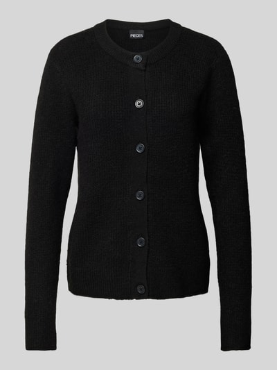 Pieces Regular Fit Strickjacke aus Woll-Mix mit gerippten Abschlüssen Modell 'NEMESIO' Black 2