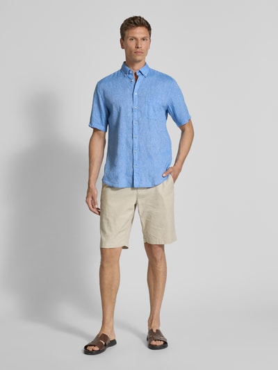 Fynch-Hatton Regular fit vrijetijdsoverhemd van een mix van linnen en katoen Koningsblauw - 1