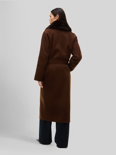 Tommy Hilfiger Lange jas met afneembare kraag van imitatiebont van wolmix Chocoladebruin - 5