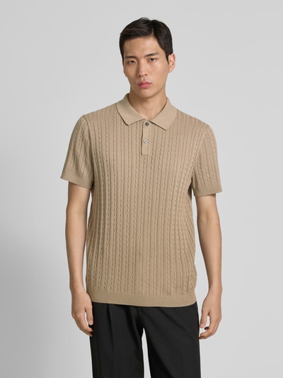Christian Berg Men Poloshirt met ribboorden Taupe - 4