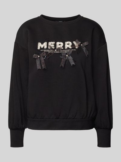 Zero Sweatshirt met statementprint en siersteentjes Zwart - 1