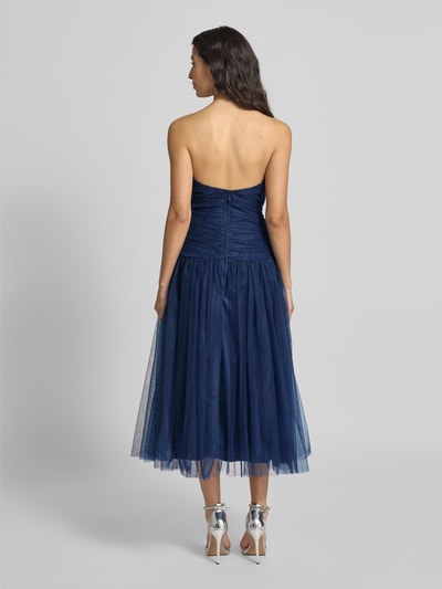 LACE & BEADS Knielange cocktailjurk met V-hals Marineblauw - 5