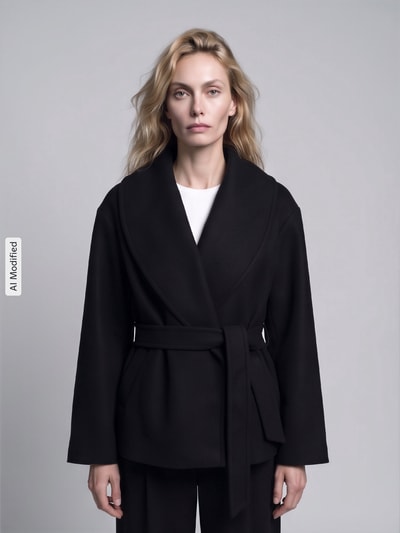 VERO MODA kurtka z pluszu/ze sztucznego futra z wiązanym paskiem, krój regular fit model 'ANNE' Czarny 4