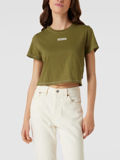 Levi's® Cropped T-Shirt mit Label-Print Modell 'Jordie' Oliv 4