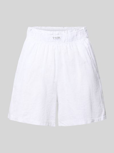 Produktfoto, Regular Fit Stoffshorts aus Leinen-Baumwoll-Mix Modell 'MILLIE' von VILLA SOPHIE in Weiß mit elastischem Bund und glatter Struktur.