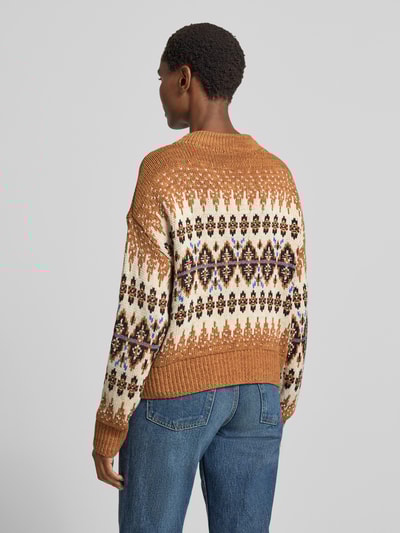 Oui Sweter z norweskim wzorem i okrągłym dekoltem Camel 5
