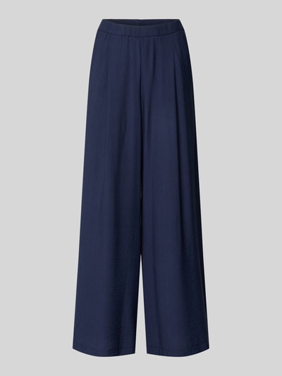 Produktfoto, granatowe spodnie materiałowe Wide Fit Stoffhose aus Viskose-Mix Modell 'Frencis' von STEHMANN, mieszanka wiskozy, krój wide fit, elastyczny pas, wpuszczane kieszenie, szerokość w rozmiarze 36: 38 cm, długość wewnętrzna nogawki w rozmiarze 36: 77 cm