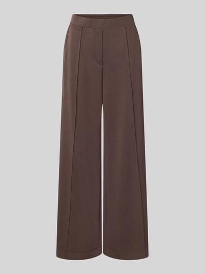 Produktfoto, Wide Fit Hose mit Viskose-Anteil van comma, dames broek in bruin, elastische materiaalmix, sierstrik, bandwijdte maat 36 37 cm, binnenbeenlengte maat 36 77 cm