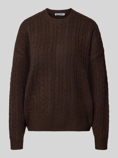 Produktfoto, Oversized Fit Strickpullover mit Zopfmuster von REVIEW, dunkelbraun, dicke Struktur, elastische Abschlüsse, Damen Strickpullover