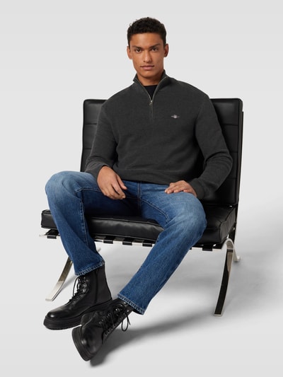 Gant Gebreide pullover met structuurmotief Antraciet - 1