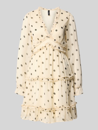 Produktfoto, Regular Fit Sommerkleid aus Chiffon Modell 'SMILLA' von Vero Moda in Creme mit Allover-Punkte-Muster, Ballonärmeln und Frill-Applikation