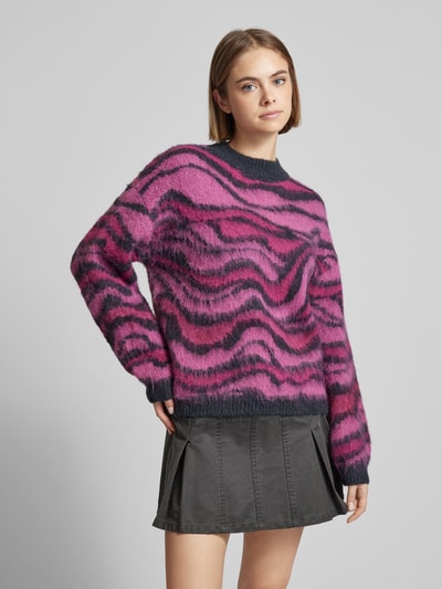 Pieces Comfort fit gebreide pullover met wol en all-over motief, model 'NOELA' Fuchsia - 4