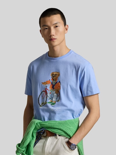 Polo Ralph Lauren damski t-shirt o kroju slim fit z nadruk polo bear Błękitny 4