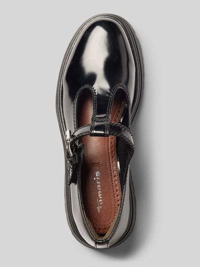 Produktfoto, Loafer mit Klettverschluss von Tamaris in glänzendem Schwarz, runde Form, glatte Oberfläche, Damen Loafer von Tamaris