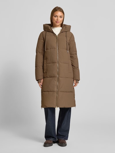 MOS MOSH Gewatteerde lange jas met capuchon, model 'Ollie' Chocoladebruin - 4