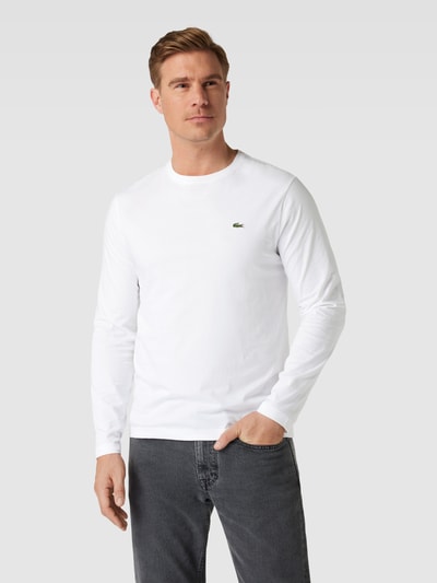 Lacoste Regular Fit Longsleeve in unifarbenem Design mit Label-Stitching Weiss 4