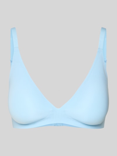 Produktfoto, himmelblauer BH mit verstellbaren Spaghettiträgern, elastischer Material-Mix, Modell 'Zero' von Sloggi, Hakenverschluss