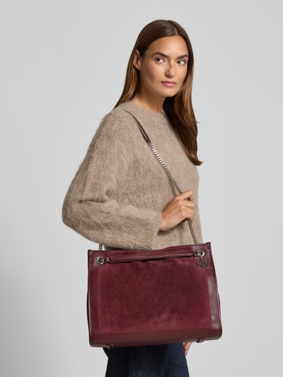 Lauren Ralph Lauren Torba shopper ze skóry bydlęcej z aplikacją z logo Bordowy 1