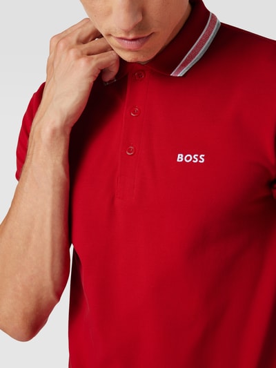 BOSS Green Regular fit poloshirt met labelstitching, model 'Paddy' Donkerrood - 3