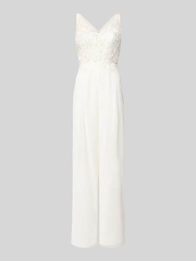 Produktfoto, Jumpsuit mit Spitze von Laona w kolorze białym, krój slim fit, dekolt V, półprzezroczysty, szerokość w rozmiarze 36: 34 cm, długość tyłu: 54 cm