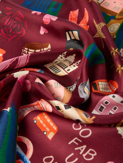 Productfoto, Tuch aus reiner Seide Modell 'LONDON' van Codello, dames sjaal van pure zijde met vierkante vorm en all-over print, glanzende bordeauxrode stof met kleurrijke motieven en zachte textuur