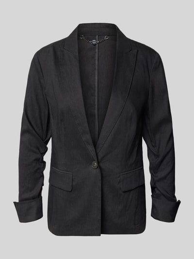 Produktfoto, Blazer aus Leinen-Mix mit Reverskragen von Marc Cain, Taillierter Schnitt, Knopfverschluss, Pattentaschen, Schwarz, feine Textur