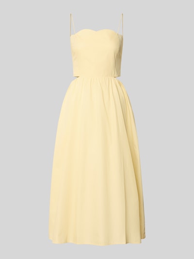 Produktfoto, gelbes Damen Midikleid mit Cut-Out, Spaghetti-Trägern, Taillierter Passform aus Reine Baumwolle, Modell 'Tela' von LeGer by Lena Gercke
