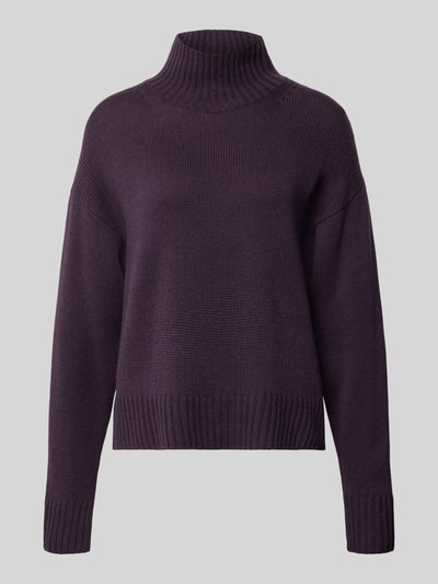 Produktfoto, Relaxed Fit Strickpullover aus Woll-Mix mit Kaschmir-Anteil van Luisa Cerano, donkerpaars, opstaande kraag, ribboorden, dames, Wolmix met kasjmier, ruglengte maat 36: 58 cm, mouwlengte maat 36: 55 cm