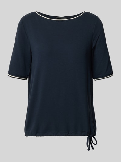 Produktfoto, dunkelblaues Damen T-Shirt aus Viskose-Mix Modell 'LT JUNI' von Betty Barclay mit weißen Zierstreifen und feiner Struktur.