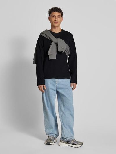 WEEKDAY Shirt met lange mouwen en geribde ronde hals Zwart - 1