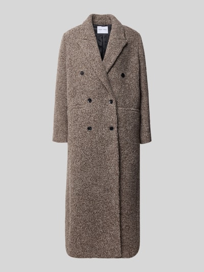 Produktfoto, Relaxed Fit Mantel aus Woll-Mix von Samsøe Samsøe in meliertem Braun, doppelte Knopfleiste, Reverskragen, lange Form, Paspeltaschen, strukturierte Oberfläche
