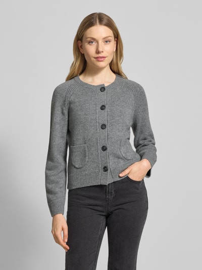 Oui Regular fit jack van wolmix in gebreide look Lichtgrijs gemêleerd - 4