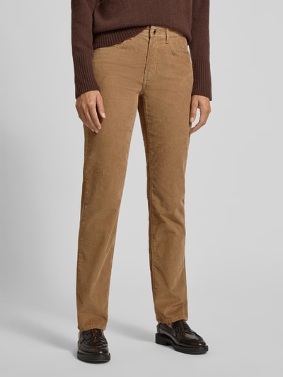 Brax Slim fit corduroy broek in 5-pocketmodel, model 'Carola' Camel - 4