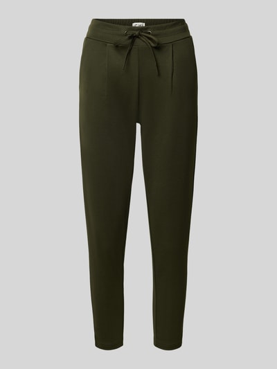 Produktfoto, Hose mit elastischem Bund und Tunnelzug Modell 'KATE' von ICHI, dunkelgrün, Slim Fit, glatte Textur, Material-Mix mit Viskose-Anteil