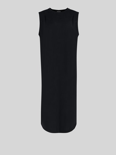 Produktfoto, Midikleid aus Modal-Mix mit Rundhalsausschnitt von Jake*s Collection in Schwarz, gerader Schnitt, Seitenschlitz, glatte Textur.
